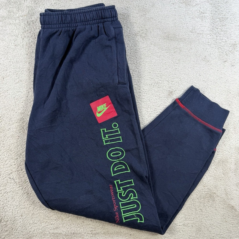 Nike Sweatpants Mens XLT Navy Fleece Just Do It Joggers Gym Active Embroidered